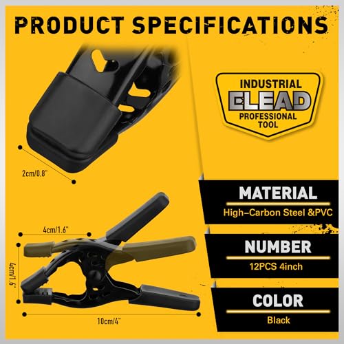 Image of 12-Piece Woodworking Spring Clamps - 4-inch Heavy Duty Tarp Clamps for Pool Cover & Backdrop