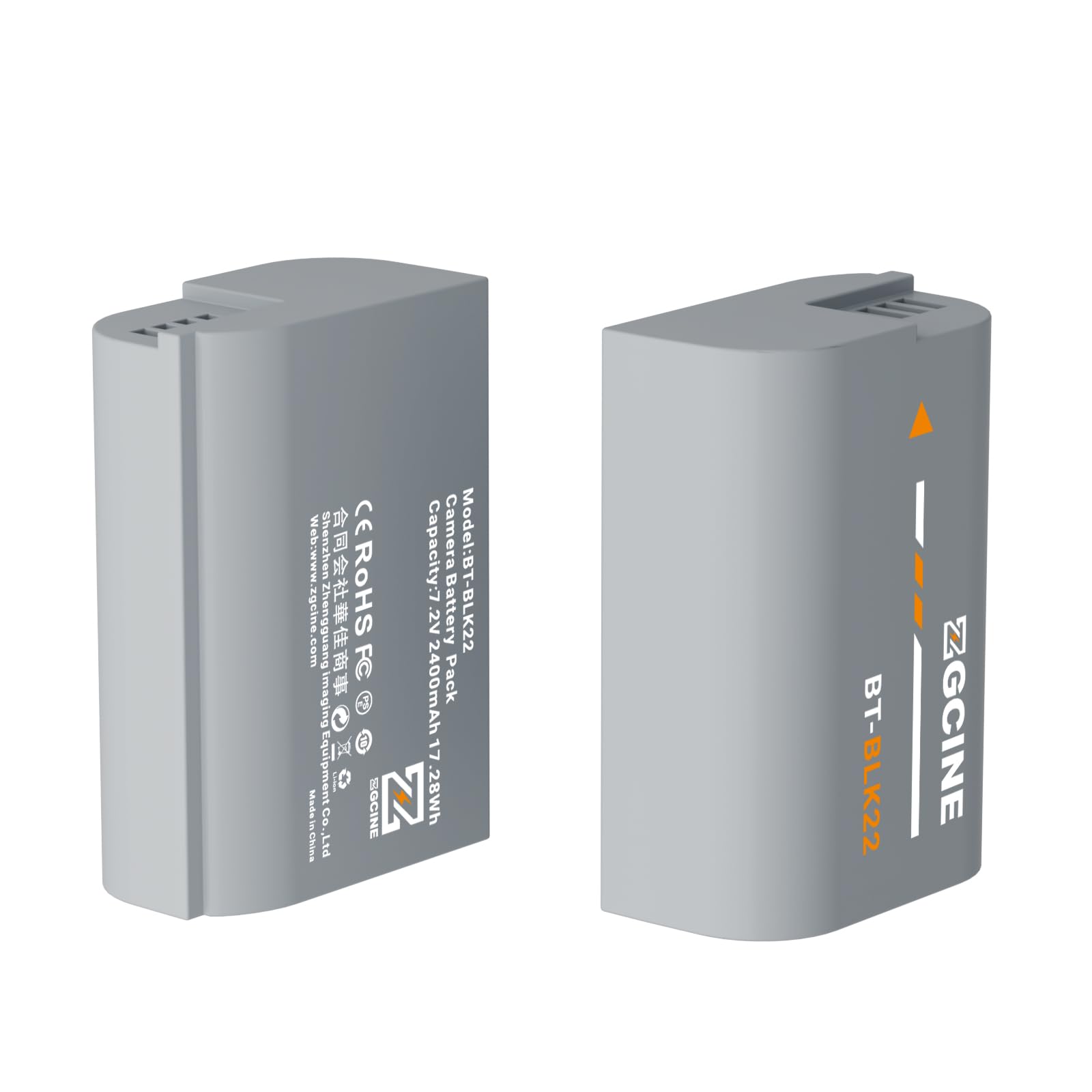 ZGCINE BT-BLK22 2400mAh Grey High Capacity Camera Battery for Panasonic LUMIX GH7, GH6, GH5 II, S9, G9 II, S5 IIX, S5 II