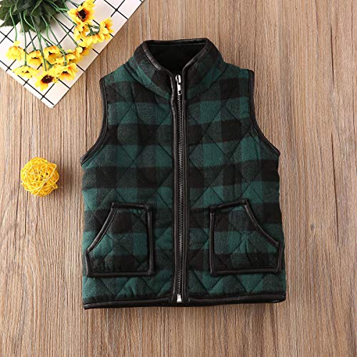 Kids Toddler Baby Boy Girl Quilted Puffer Vest Buffalo Plaid Zipper Sleeveless Waistcoat Jacket Winter Warm Outwear (Green Black Plaid Vest , 2-3 Years ) #TOP1