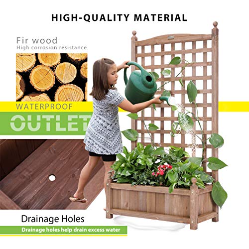 image for VIVOHOME Wood Planter Raised Garden Bed with Trellis, 60 Inch Height O