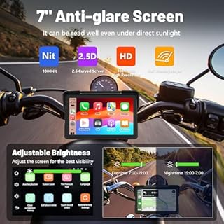 SOCAENS 7Inch Motorcycle Carplay, GPS Navigation System with Apple CarPlay & Android Auto, Waterproof Touchscreen, IP67 Waterproof for Motorbike, Support Dual Bluetooth, Siri, Google Assistant