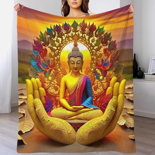 Couverture de lit en microfibre chaude Plaid peluche Bouddha 3D