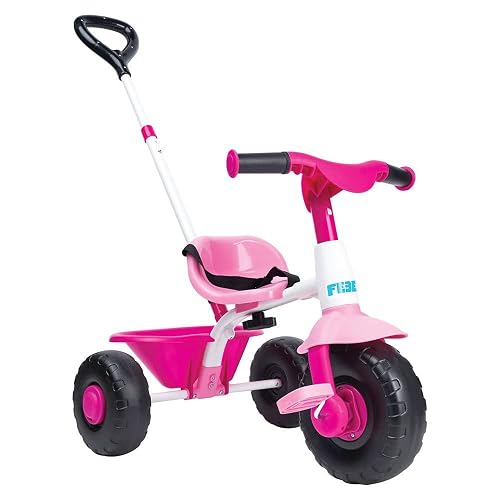 FEBER Baby Trike Pink, Triciclo para Niños con Estructura Metálica y Cinturón de Seguridad, 2 Posiciones, Silla de Empuje y Triciclo con Pedales, De 1 a 3 Años, Color Rosa, Famosa, 800012811