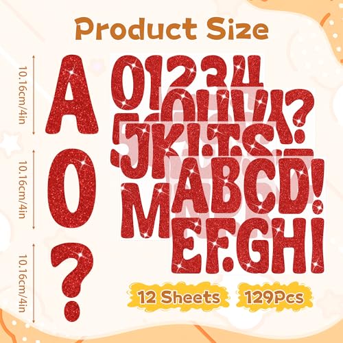 Image of Bulletin Board Letters 129 PCS Glitter Letter Stickers Large 4 Inch, Red