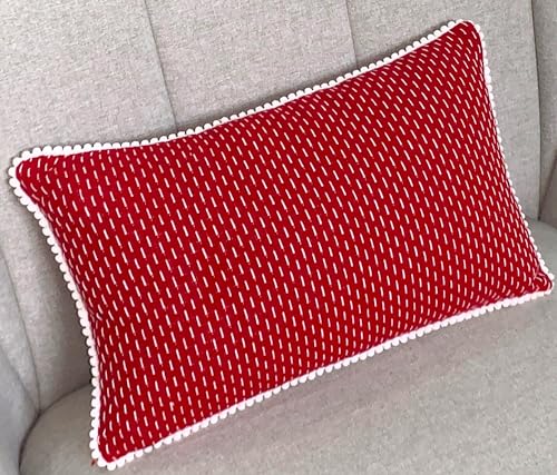 Image of mosey Rectangle Cushion Covers 12x18 inch | Set of 2 | Cushion Cover 12 x 18 inche | Cotton Sofa Cushion Covers 30 x 45cm Red White