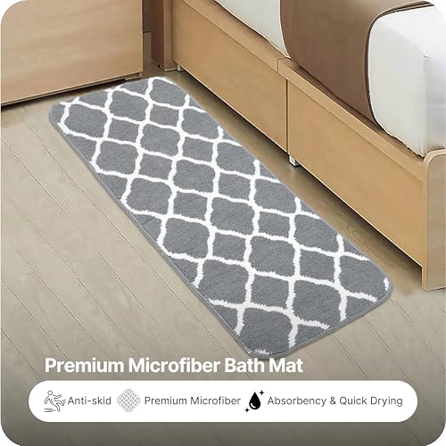 Image of Saral Home Tangier Soft Microfiber Durable & Washable Multipurpose Bedside Runner for Home /Kitchen /Living Area /Lobby /Office Entrance with Anti Skid Backing (Lt.Grey, 40x100 Cm)