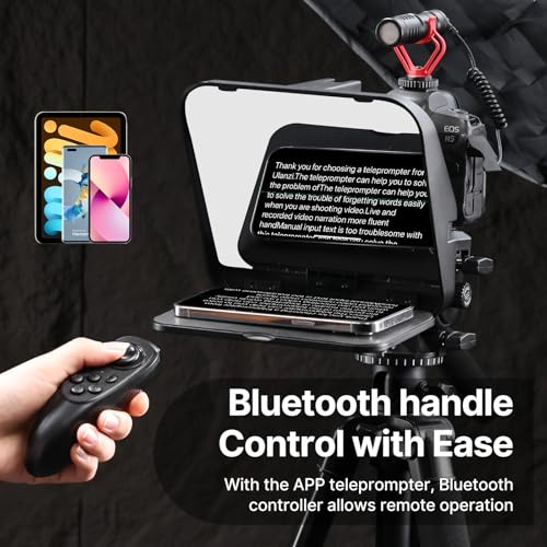 Image of ULANZI RT02 Universal Teleprompter for Tablets, Smartphones and Cameras with Remote Control and 5 Camera Lens Adapter Rings with Cold Shoe Mount and 1 /4 inch Threaded Hole