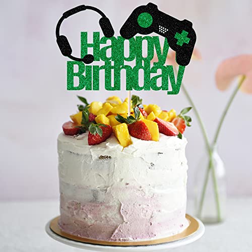 Jacob Happy Birthday Video Game Cake Top Hat-Game Theme Handle Headset Party Decoration-Children's Video Game Birthday Decoration Supplies #TOP4