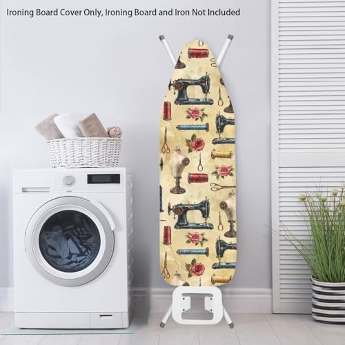 Image of Ironing Board Cover, Standard Size 15x54, Sewing Machine Rose Print, Elastic Edge, Resist Scorching, Adjustable Fastener, Fashion Iron Board Covers