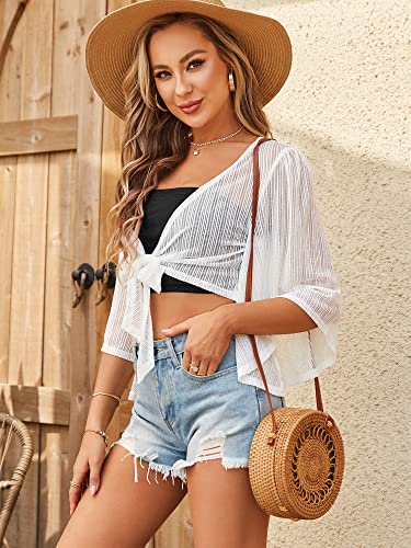 ZAFUL Women's Cropped Bolero Sheer Shrugs for Dress Short Sleeve Tie Front Cardigan