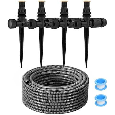 LADER Garden Above Ground Sprinkler System Kit for Lawn, 360° Adjustable Irrigation System Garden Lawn Sprinkler, Black Sprinkler with 52.5FT Hose and 8 Pipe Connectors, DIY Plant Watering Set (4 Pcs) Cover