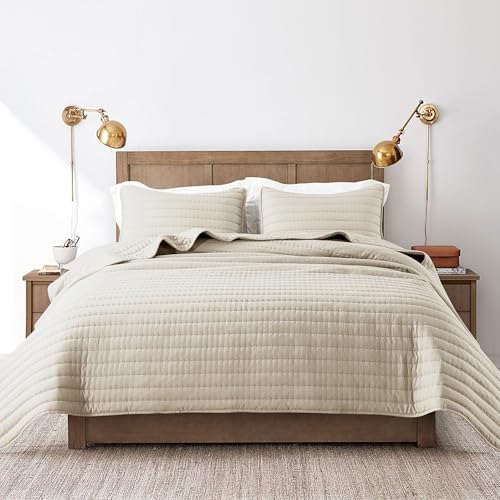 ROARINGWILD Neutral Beige Twin Size Quilt Bedding Sets with 1 Pillow Sham, Lightweight Soft Bedspread Coverlet, Quilted Blanket Thin Comforter Bed Cover for All Season, 2 Pieces, 68x90 inches