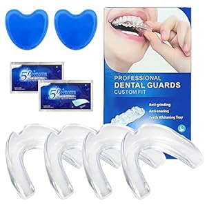 4 Stück Zahnschiene Knirschen, Knirscherschiene für Nacht, Bequeme Aufbissschiene, Mundschutz zum Zähneknirschen, Beißschiene für Die Nacht, 2 White Whitening Strips, mit 2 Aufbewahrungsbox