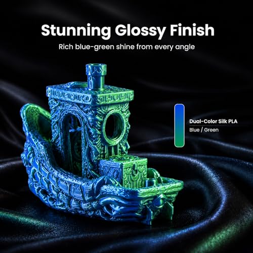 Image of Dual Color Silk PLA Filament 1.75mm Blue Green 1KG, Shiny High Gloss Finish, Seamless Color Transition, Neatly Wound, Accuracy + /-0.02mm Vacuum Packaging