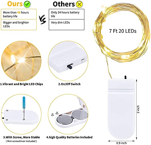 Brightown 24 Pack Fairy Lights Battery Operated String Lights - 7 Ft 20 Led Mini String Lights Waterproof Silver Wire Firefly Lights For Vases Mason Jars Diy Crafts Plants Table Centerpieces Wedding #TOP7