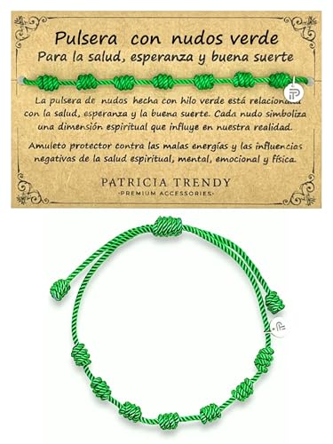 PATRICIA TRENDY - Pulsera de nudos verde original - Contra el mal de ojo - Hilo verde protección energía negativa - Amuleto para la buena suerte - Prosperidad familia amigos parejas (Verde)