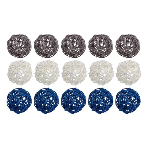 Bolas de mimbre decorativas de mimbre tricolor azul y gris para proyectos manuales 2