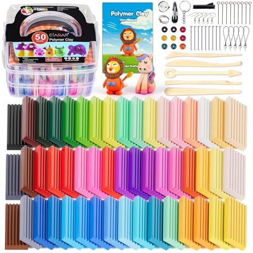 50 Colors Polymer Clay Starter Kit, 25g/Block Oven Bake Modeling Clay, Moderately Firm, CiaraQ CPSC Conformed Non-Toxic Molding DIY Colorful Clay Assorted with Sculpting Tools for Kids, Artists.