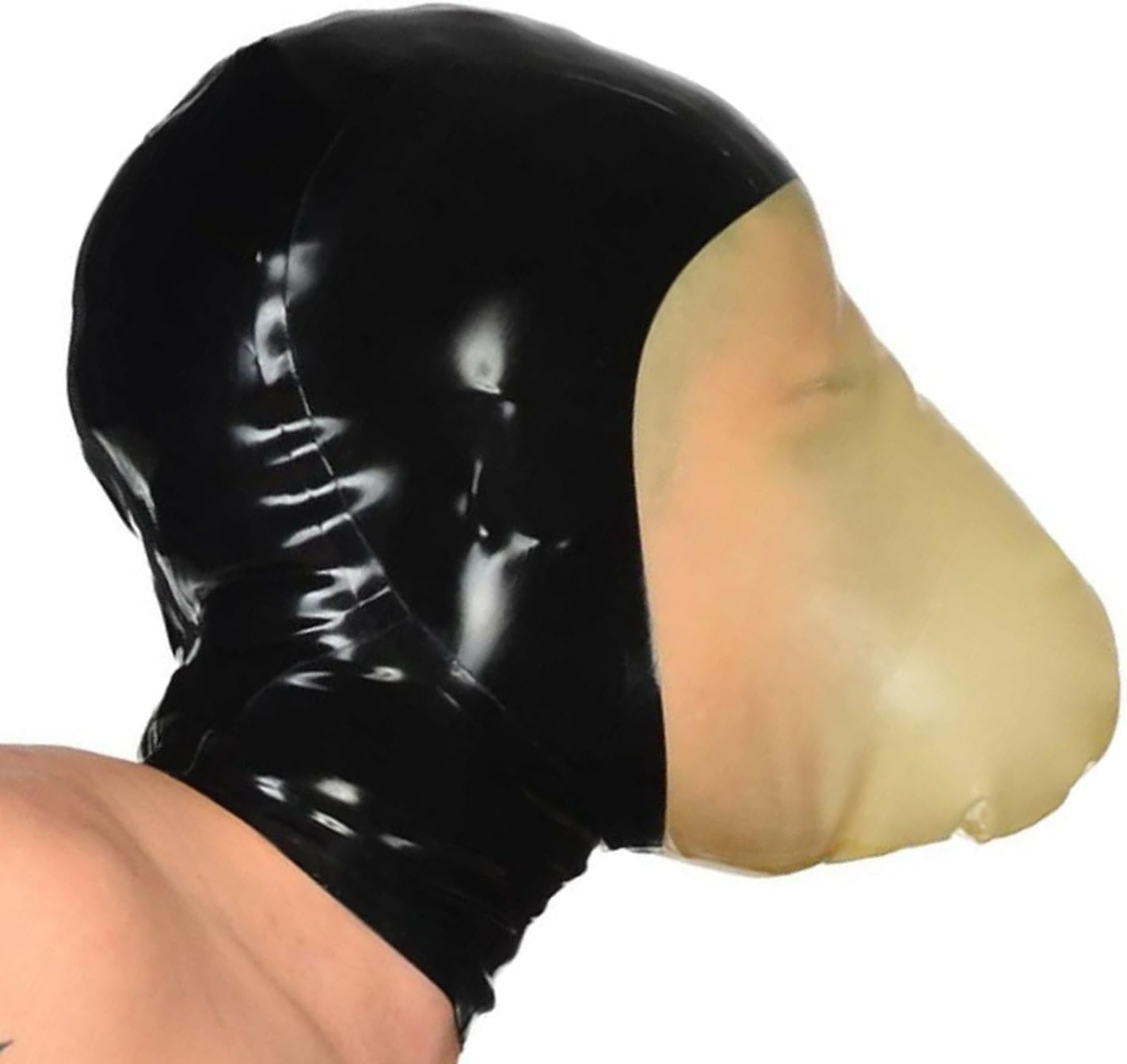 Full Face Latex BDSM Bondage Mask with Mouth Hole for Adults Transparent BDSM Hood for Roleplay Cosplay SM Fetish Sex Play Leather BDSM Gear Bondage Blindfold Erotic Toys for Men& Women