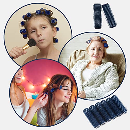 24 Pcs Hair Rollers, Small Size Self Grip Hair Curlers Hair Dressing Tool, Salon Curly Style Hair Rollers For Short Hair, 0.6 Inch Navy Blue #TOP1