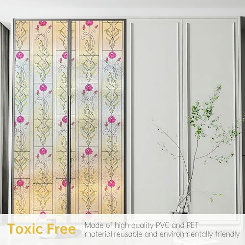 3D Stained Glass Window Film Privacy Patterned, Window Privacy Film for Glass Windows, Thick Decorative Static Cling Window Film UV Window Film Sun Blocker Window Tint for Home Office Tools Included - Image 4