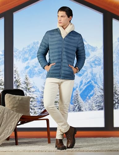 Image of Qube By Fort Collins Men's Ultralight Down Jacket - Lightweight Packable Puffer Winter Jacket for Men | Full Zip Warm Quilted Jacket with High Neck for Travel, Office & Winter Wear