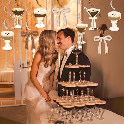 Image of Espresso Martini Bow Party Hanging Swirl Decorations, Espresso Martini Birthday Party Decorations Tini Bar Decorations for Martini Birthday Bachelorette Bridal Shower Party Supplies