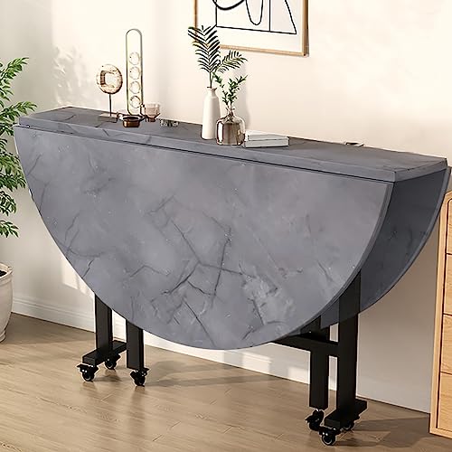 Mesa de cocina redonda con 6 ruedas, versátil y plegable, para cocina, oficina, ahorro de espacio, escritorio plegable (Grå 100 cm)