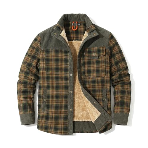 HYPESTFIT Veste Bûcheron Homme Hiver - Veste en Flanelle Doublée Sherpa Chaud, Coupe-Vent avec Boutons, Style Rustique Moderne pour Randonnée et Plein Air