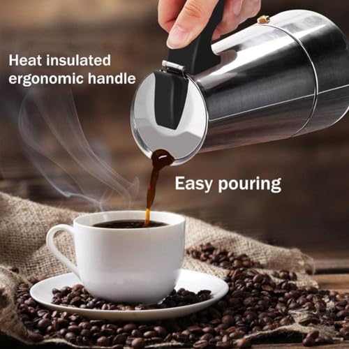 Cafetera Moka de acero inoxidable, cafetera de estufa, apta para placa de inducción, cafetera italiana de 300 ml