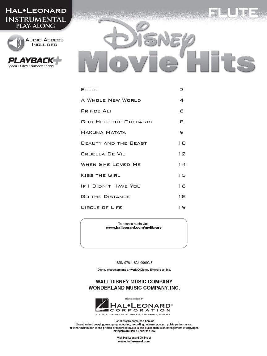 Disney Movie Hits - Flute - Instrumental Play-Along | Notenbuch für Anfänger bis Fortgeschrittene | Songbook für Flöte zum Mitspielen | Flötennoten ... zum Üben: Instrumental Play-Along - Flute