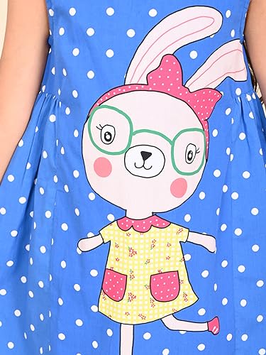 Image of LILPICKS Rabbit Polka Printed Sleeveless Fit n Flare DressFor Girls (Blue)