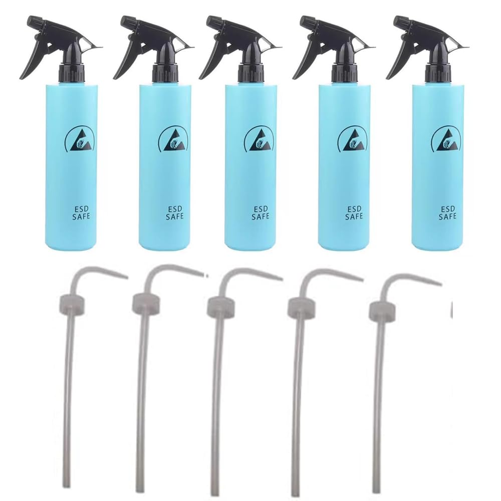 Botella de disolvente azul contra descargas estáticas con boquilla y pulverizador de 500 ml