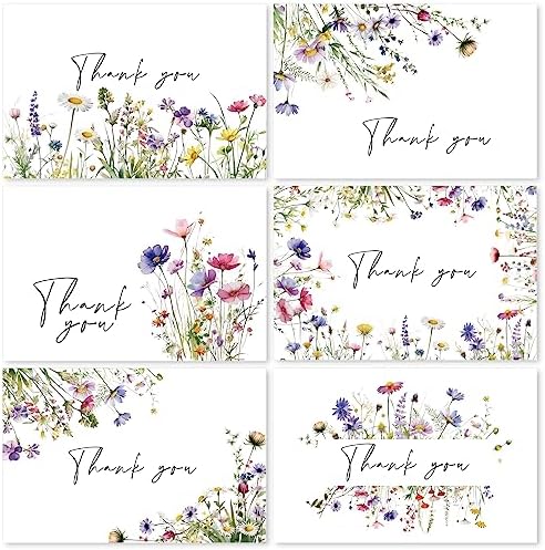 Amazon.com : AnyDesign 36 Pack Floral Thank You Cards Bulk Wildflower ...