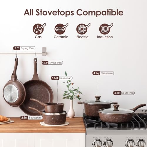 Image of SENSARTE Nonstick Cookware Set 16-Piece, Healthy Pots and Pans Set, Non-stick Kitchen Cooking Set with Stay-Cool Handles, Silicone Utensils and Pot Protectors