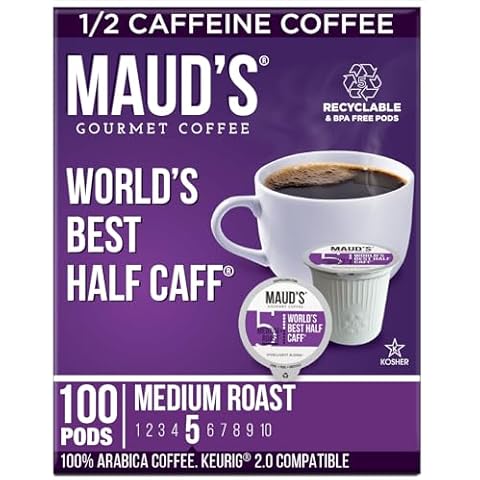 Maud's Half Caff Coffee Pods, 100 Ct | World's Best Half Caff | 100% Arabica Medium Roast Coffee | Solar Energy Produced Recyclable Single Serve Coffee Pods Compatible with Keurig K-Cup Brewers Cover