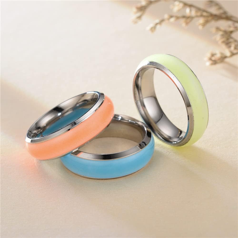 6mm Stainless Steel Anxiety Ring with Luminous Enamel Glow in Dark Statement Spinner Rings for Women Men image 4