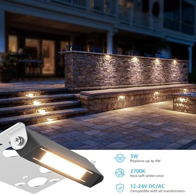 SUNVIE 12 Pack 4 Inch Retaining Wall Lights 3W LED Hardscape Lighting 12V AC/DC Low Voltage Landscape Lights Waterproof Outdoor Step Lights with Connectors 2700K Soft White LED Hardscape Paver Light