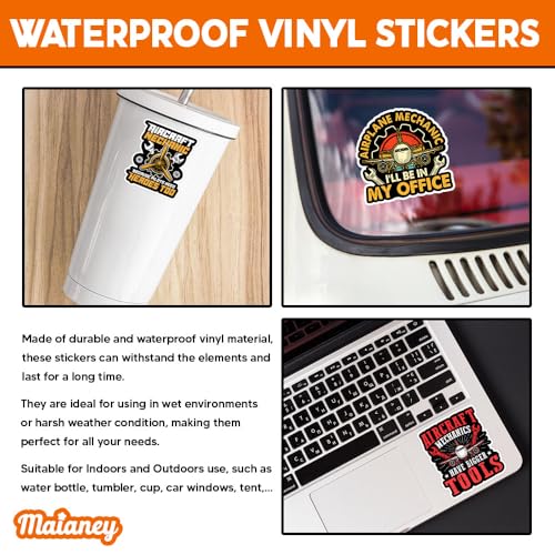 Image of MAIANEY [10Pcs, 3 inchx3 inch] Aircraft Mechanic Stickers, Aircraft Technician, Maintenance, Airline Airplane Pilot Decal, Waterproof Vinyl Decal, Gifts for Hard Hat, Car, Laptop, Helmet, Notebook, Cooler