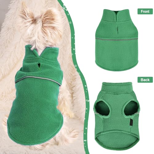 Image of Dog Sweaters for Small Dogs Fleece Vest Dog Clothes Boy Girl, Warm Pullover Fleece Doggie Jacket, Winter Pet Ourfit Chihuahua Sweater - Yorkie Clothes, Green, XXS