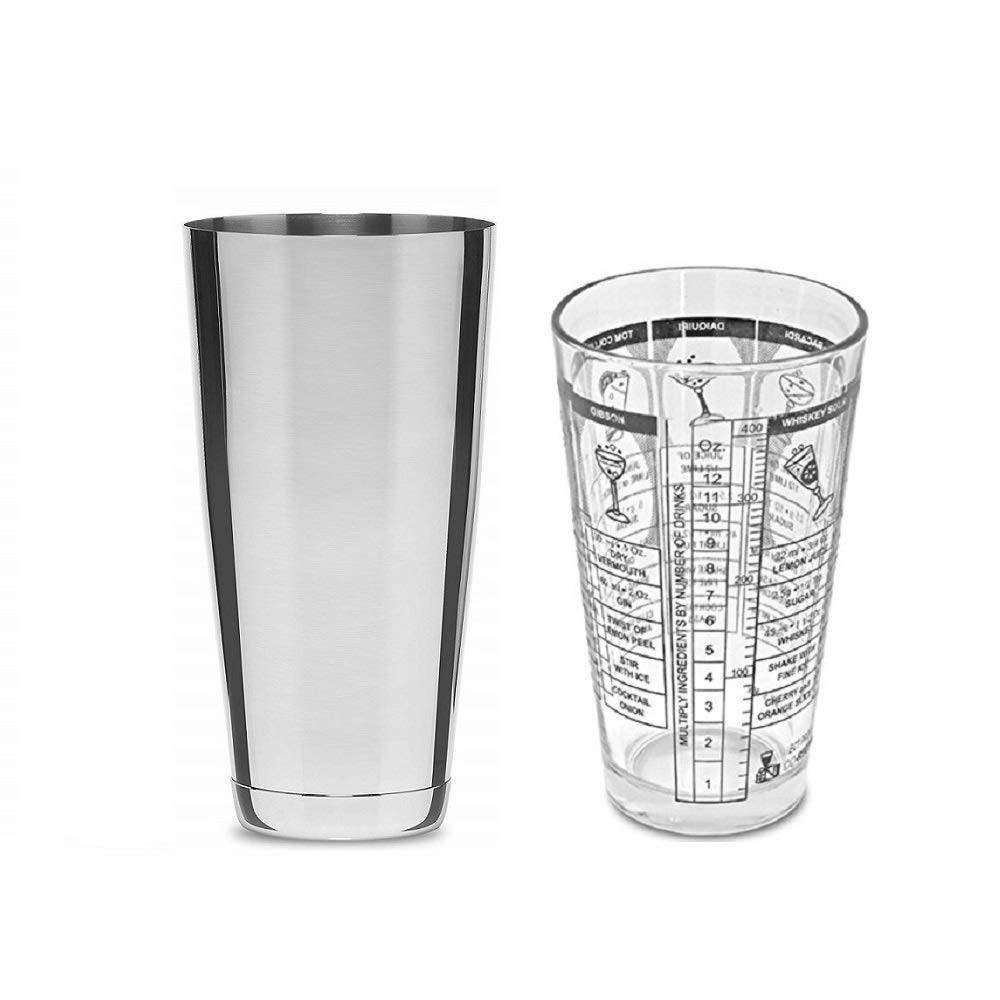 NJ Premium Cocktail Shaker Set With Detailed Size Scale and 7 Recipes - 304 Stainless Steel, Thick Glass Bar Kit, Home Bartending Martini Drink Mixer: 2 Pcs