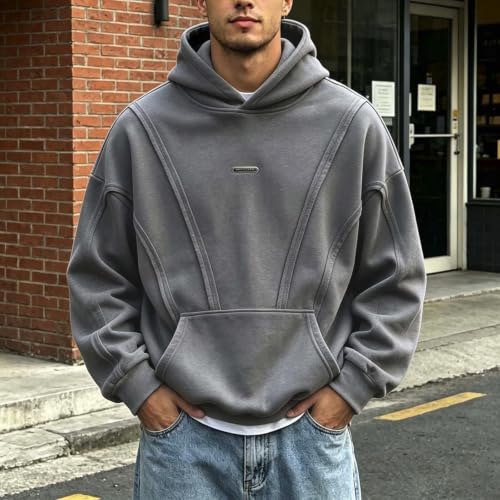 GOSEAGOTOFUN Oversized Hoodies for Men Casual Long Sleeve Hoodie Hooded Collar Drawstring Pullover Fashion Gym Sweatshirts Grey Small - image 2