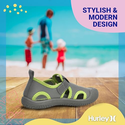 Image of Hurley Kona Toddler Water Shoes - Beach Essentials, Girls and Boys Closed Toe Sandals, Lightweight, Breathable, Kids Water Shoes with Non-Slip Sole and Adjustable Straps, Outdoor Toddler Swim Shoes