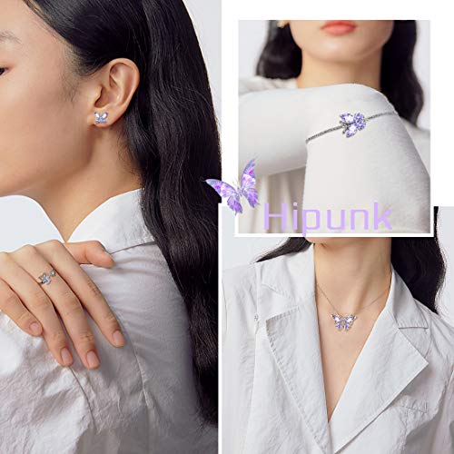 Hipunk Butterfly Blue Jewelry Sets Birthstone Women 925 Sterling Silver June-Alexandrite Birth Stone Animal Butterflies Jewelry Sets/Earring/Ring/Bracelet Set Crystal Birthday Jewelry Ss0003U #TOP1