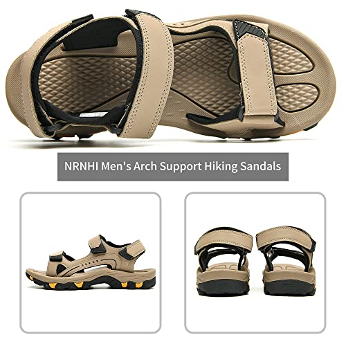 Nrnhi Mens Beach Hiking Sandals Outdoor Walking Summer Pool Arch Support Slip Resistant Leather Sandals Sand 10.5 #TOP3