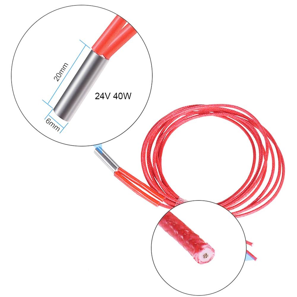 HzdaDeve Wkład grzejny do Prusa I3, element grzejny, 24 V, 40 W, termistor, czujnik wysokiej temperatury, NTC 100 K 3950, do drukarki 3D Prusa I3 MK3/Prusa I3 MK3S+, akcesoria Hotend (4 sztuki)