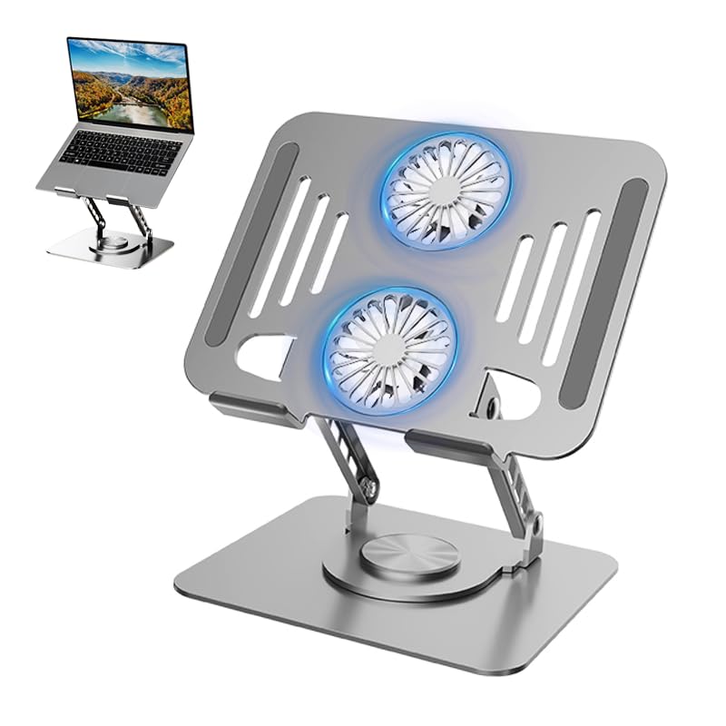 Laptop Cooling Stand with Fan and 360 ° Rotating Base, Adjustable Height, for Desk Gaming/Office Movie Watching and Screen Sharing, Portable Computer Notebook Stand Compatible Up to 17 Inches