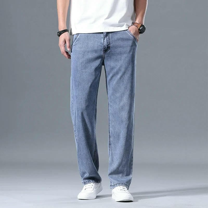 Men's Baggy Jeans Lyocell Summer Thin Casual Male Pants Stretch Straight Drape Denim Trousers2