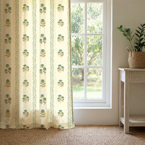 Image of Urban Space 100% Cotton Floral Curtains 8 Feet Long Set of 2, 60-65% Room Darkening, Decorative Curtains with Eyelets /Rings for Hanging, Tieback Included (Grove Sage Green, Long Door - 8 Feet)