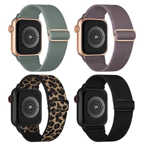 Image of 4 Pack Stretchy Solo Loop Compatible with Apple Watch Bands 38mm 40mm 41mm 42mm 44mm 45mm 46mm 49mm Women Men, Sport Nylon Elastic Straps Wristbands for iWatch Series 11 10 9 8 7 6 5 4 11 Ultra /SE 3 2